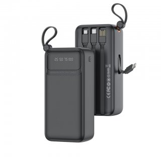Power bank 30000 mAh 10W cu 4 cabluri integrate Negru, XO PR280